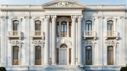Obraz premium Elegant Modern Villa Showcases Stunning Architecture and Landscaped Gardens in a Serene Neighborhood During Golden Hour