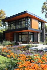 Modern Architecture Blends With Nature in a Beautiful Garden Setting on a Sunny Day