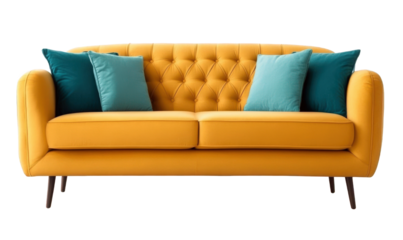 An orange three seater sofa
