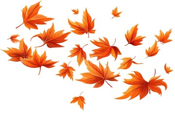 Fototapeta premium Autumn's Embrace: Vibrant Orange Maple Leaves Dancing in a Gentle Fall, Capturing the Essence of Autumn's Golden Hues. A Breathtaking Display of Nature's Beauty, Perfect for Seasonal Designs and 