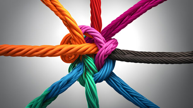 A colorful rope knot with a white background