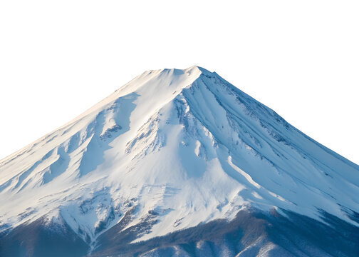 Snowy single mountain peak isolated on white, stunning snowy mountain on white surface, Cut Out