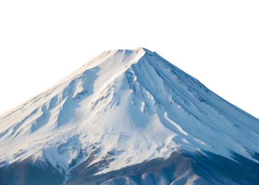 Snowy single mountain peak isolated on white, stunning snowy mountain on white surface, Cut Out