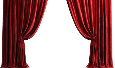 A curtain made of red velvet fabric