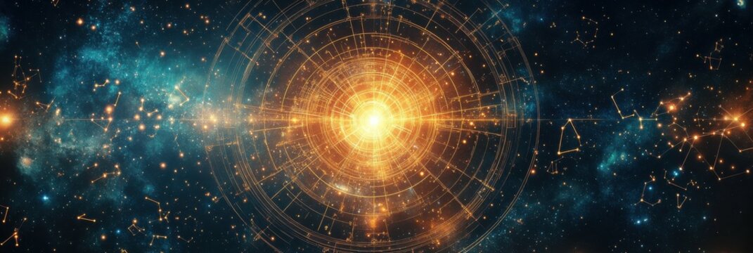 Vedic Astrology. Mystical Universe: Sacred Geometry and Constellation with Celestial Signs