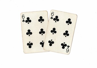 A pair of identical vintage playing cards on a white background.