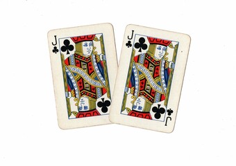 A pair of identical vintage playing cards on a white background.