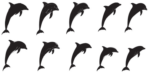 set of silhouettes of dolphin © MdReazAlKadir
