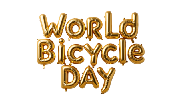 Golden balloon shape font 3d rendering letter World Bicycle Day png