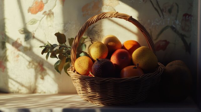Rustic Fruit Basket in Warm Sunlight