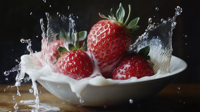 Juicy Red Strawberries in Cream