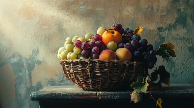 Rustic Fruit Basket Still Life
