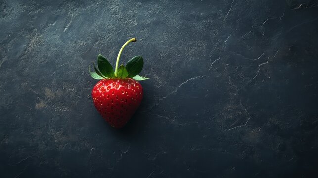 Minimalist Strawberry on Dark Textured Background