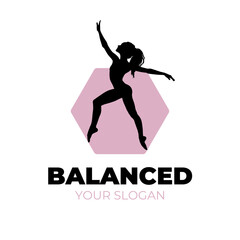 Balance Yoga Pilates Logotype Template with Woman Full Body Silhouettes