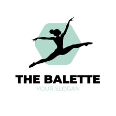 Naklejka premium Dance Balette School Logotype Template with Flying Woman Full Body Silhouette