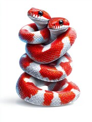 Naklejka premium Dynamic interaction of red and white snakes in captivating close-up studio setting photographic art