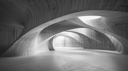 Design Gray modern monolithic structure featuring an arch at a building in the style of constructivism or brutalism.