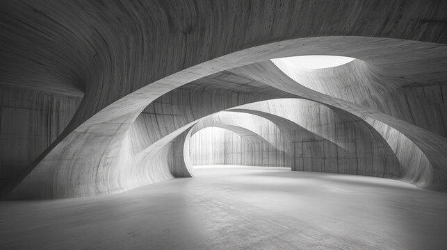 Design Gray modern monolithic structure featuring an arch at a building in the style of constructivism or brutalism.