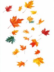 Watercolor autumn leaves falling on white background artistic seasonal foliage design vibrant color palette simple style for graphic elements