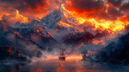 Mountain landscape,river at dawn