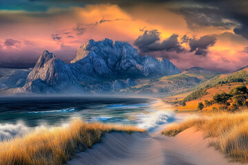 large wall art mountains,sea