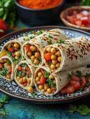 Bright colorful kitchen wraps chickpea wraps healthy meal