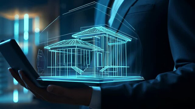 Innovative architect showcases 3D rendering technology in a modern office environment during a business presentation