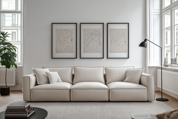 Minimalist Living Room Decor with Abstract Line Art Prints