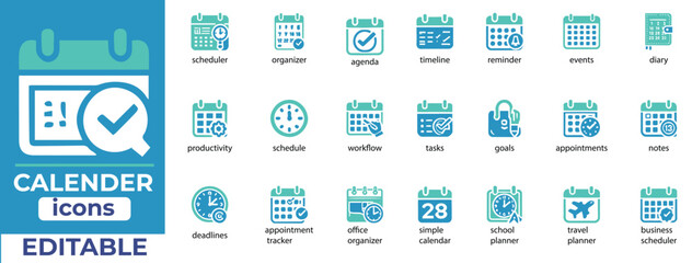Calendar vector icons for scheduling, reminders, events, and planning. Fully editable, modern, and perfect for productivity tools..eps