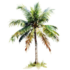 Watercolor Painting of a Tropical Palm Tree on a Black Background
