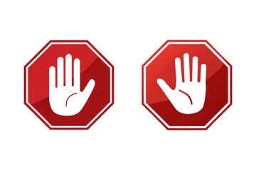 red hands holding stop hand block octagon sign or Adblock or do not enter or forbidden icon. vector png illustration.