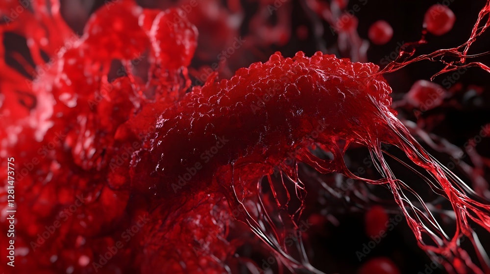 Poster stunning vivid and eye catching microscopic abstract cellular structure with a vibrant red organic t
