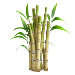 Fototapeta premium Fresh Sugarcane Stalks with Green Leaves on Black Background Photography