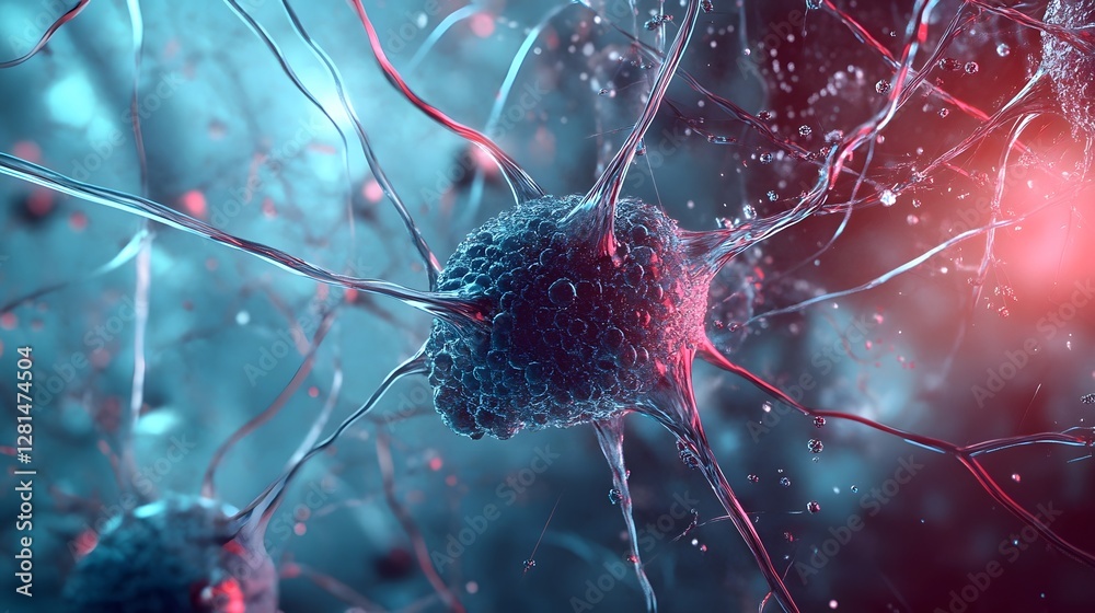 Poster Synapse and neuron structure in a vibrant colorful and futuristic neurological abstract visualization