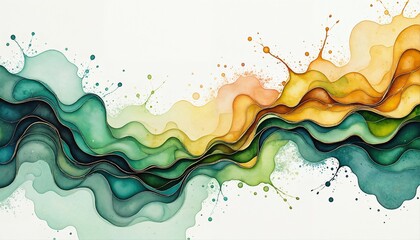  Watercolor Abstract Art with Wavy Lines and Splashes of Color