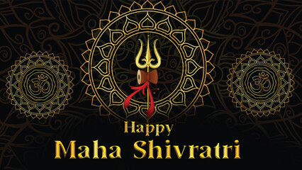 Happy maha Shivratri, a Hindu festival celebrated of lord shiva night. Creative vector illustration design with shivling and Trishul. Hindi typography means ‘om namah shivay
