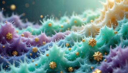 Obraz premium Coral Reef with Gold Stars - Underwater Life, Colorful Marine Ecosystem