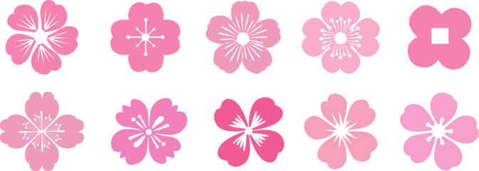 Spring flowers vector set.  Floral brunch and flowers  elements. Cherry Blossom flowers. Realistic Sakura blossom branch .Pink petals of japanese sakura .Pink blooming cherry flowers. 