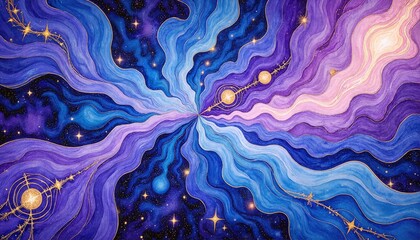 Mystical Cosmic Artwork with Purple Stars and Nebula