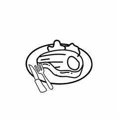 steak on a plate doodle.Steak restaurant badge concept. Modern continuous line graphic draw design