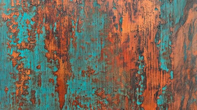 Abstract texture showcasing rust and turquoise colors on a weathered surface in natural light