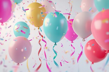 Vibrant Birthday Party Celebration Background: Colorful Balloons, Confetti, and Festive Decorations Perfect for Invitations, Cards, and Social Media Posts. A Joyful and Energetic Design Featuring     
