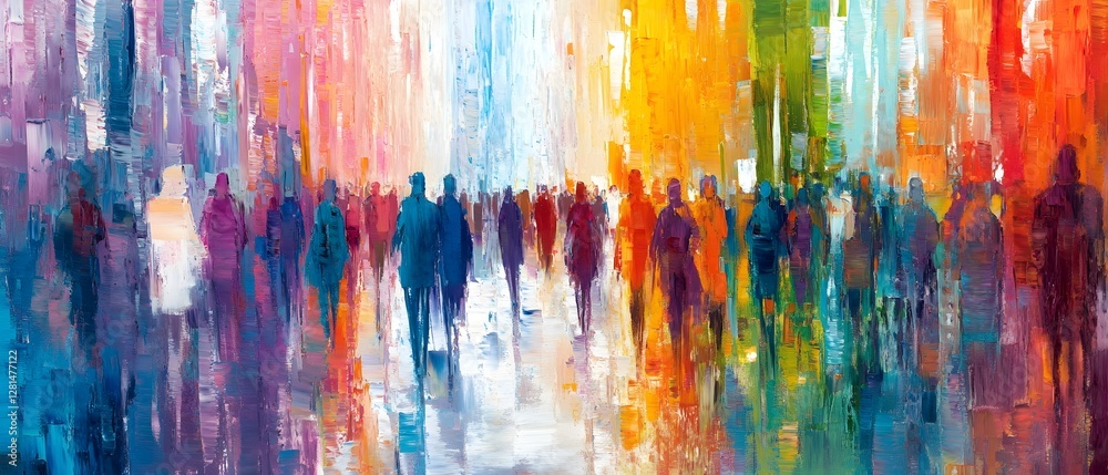 Poster vibrant abstraction captivating brushstrokes and prismatic hues a modern dynamic abstract painting f