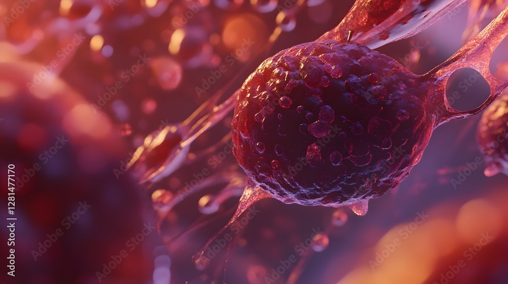 Poster Vibrant and abstract digital artwork showcasing a microscopic view of a biological cell structure or molecular network  The image features a dynamic
