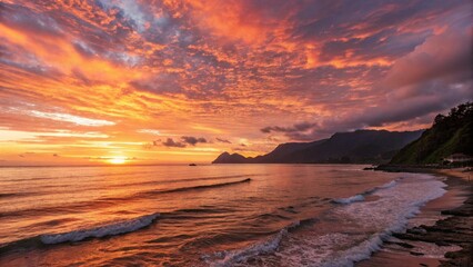 Obraz premium Beautiful sunset on Andaman sea at Windmill View Point near Laem Promthep Cape, Phuket, Thailand