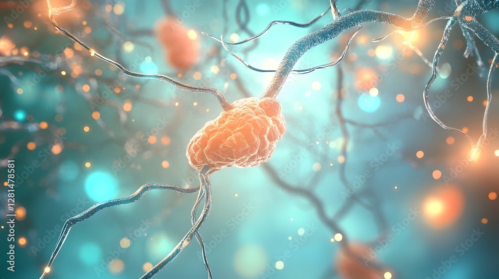 Poster Vibrant and captivating digital showcasing a glowing neural network synapse representing the complex and intricate workings of the brain and nervous system