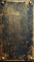 Fototapeta premium Detailed close up of an aged brass plate with a worn surface and antique rivets creating a vintage and rustic mood