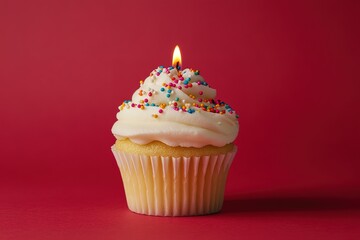 Single Vanilla Cupcake with Fluffy White Frosting, Delicious Sweet Treat, Perfect for Birthday Parties, Festive Occasions, Baking Blogs, Food Photography, Creamy Icing, Delicious Dessert, Yummy,      