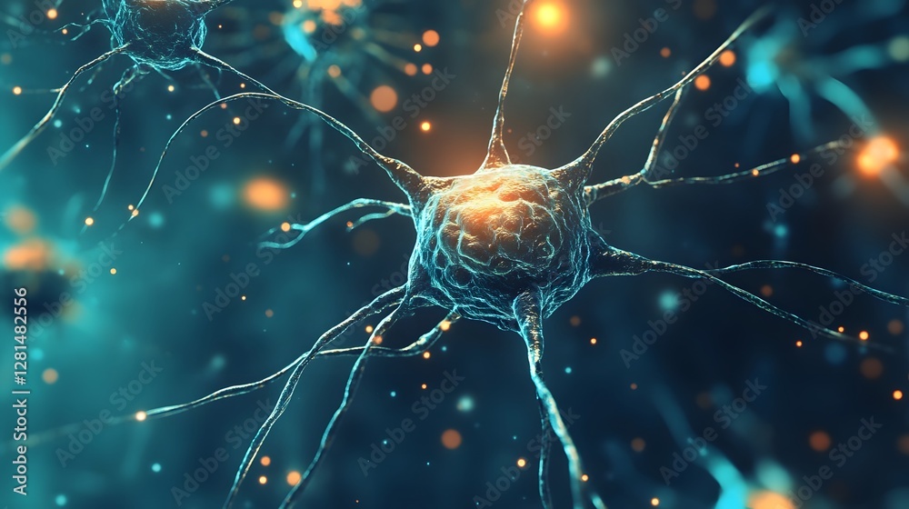 Poster Vibrant and Illuminated Neural Cells and Synaptic Connections Representing the Intricate Complexity of the Brain s Neurological System and Communication Network