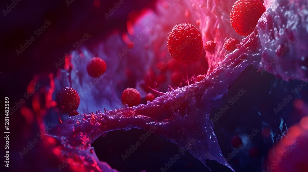 Poster vibrant and intensified microscopic cellular structure abstract background for medical scientific or